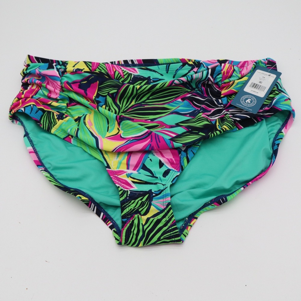 Caribbean Joe Swim Bottom Womens 16 Multi Tropical Ruched New With Tags